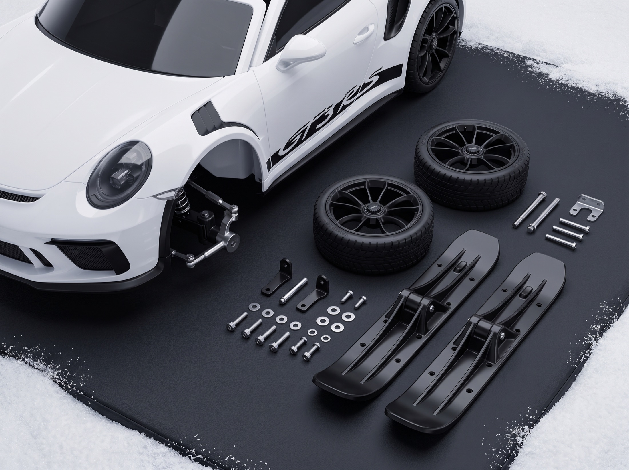 Apex Sled wheel, ski, bracket, and mounting hardware kit